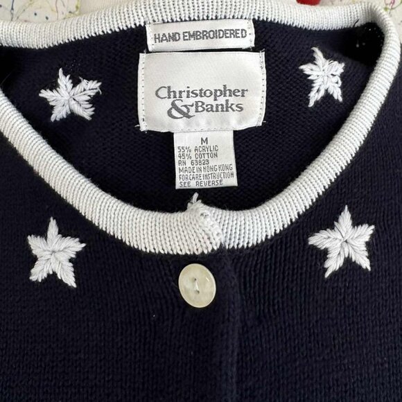 3 for $50💚Dark Navy White Stars Patriotic Hand Embroidered Short Sleeve Sweater - Picture 3 of 5